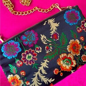 BLACK FLORAL ASIAN CLUTCH OR STRAP BAG